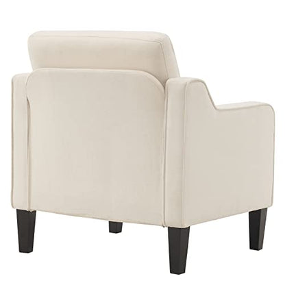 VINGLI Mid Century Modern Accent Chair, Beige Fabric Accent Chairs for Living Room Upholstered Armchair Sofa with Scooped Arms for Bedroom, Apartment, Studio, Office, Waiting Room - color: Beige