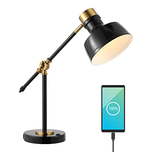 JONATHAN Y Allegra Metal Task Desk Lamp USB Port 18.5", Black/Brass Gold | Adjustable Cantilever, Vintage Farmhouse Style, Home Office Reading Light, LED Bulb Included - color: Black/Brass Gold