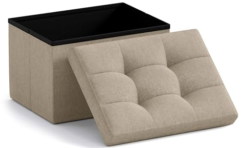 Ornavo Home Small Rectangle Storage Ottoman, Linen, 12x16x12, Taupe | Collapsible Cube Design; Foot Rest Stool Seat; Ideal for Living Room, Bedroom, Home Office or Dorm - color: Tan/Taupe