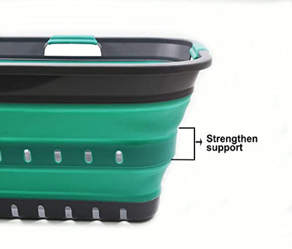 SAMMART 42L (11 gallon) Collapsible Plastic Laundry Basket - Foldable Pop Up Storage Container/Organizer - Portable Basket - Space Saving Hamper/Basket (2, Grey/Turquoise Blue) - color: Grey/Turquoise Blue