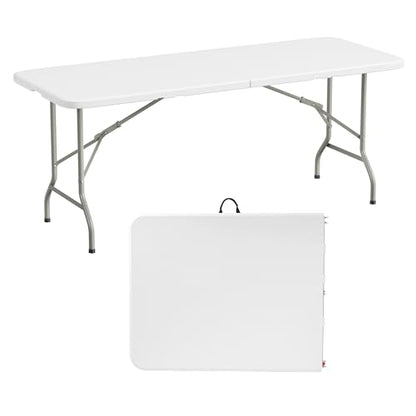 Elevon 6 Feet Heavy Duty Folding Table with Built in Handle & Steel Legs, Fold-in-Half Portable Table for Indoor Outdoor Use - Camping, Picnic, Party, Wedding, Dining, Utility Table - size: 6 Ft