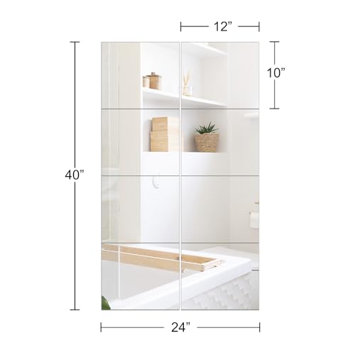 Full Length Mirror Tiles, 12" x 10" x 8PCS Frameless Wall Mounted Mirror | Square Large Wall Mirror Tiles for Home Gym, Bedroom, Door, Bathroom, Frameless Mirror Sets - size: 12"x10"-8pcs