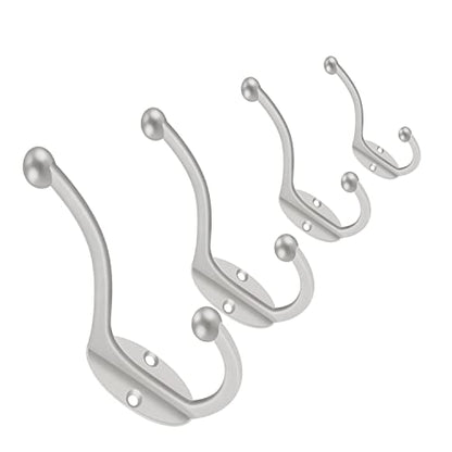 ZEYU Wall Hooks, 10Pcs Coat Hooks Hardware Towel Hooks for Hanging Coats Double No Rust Black Robe Hooks Wall Mounted with Screws for Key, Towel, Bags, Cup, Hat - color: 10Pcs Silvery
