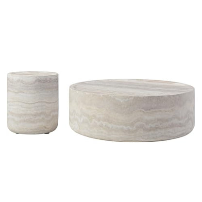 Round Faux Marble Coffee Table, Modern Drum Design, Circle FiberglassCoffee Table, End Table for Living Room, Apartment, No Assembly Required (15.74'' Mars Pattern) - color: 15.74'' Mars Pattern