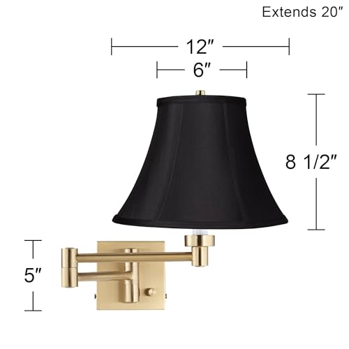 Black Bell Alta Square Warm Gold Swing Arm Wall Lamp Light Fixture | Antique Brass Plug-In Stretch Fabric Shade for Bedroom Bedside House Reading Living Room Home Hallway