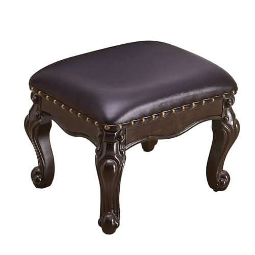 Ottoman Foot Rest, Small Leather Ottoman Footstool,Vintage Ottoman，Living Room Ottoman,Solid Wooden Shoe Stool,Shoe Change Bench at The Entrance (Dark Grey) - color: Dark Grey