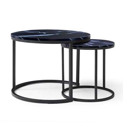 Nesting Side Tables, Coffee Table Set of 2 with Sturdy Metal Frame, Modern Industrial Simple Nightstand for Living Room Bedroom Apartment (Black) - color: Black