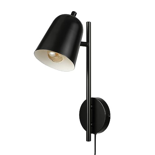 Globe Electric 65000049 1-Light Plug-in or Hardwire Wall Sconce, Matte Black, Pivoting Shade, Black Braided Fabric Designer Cord, Hanging Lamp, Wall Lights for Living Room, Bedroom, Den - color: Matte Black, Eastmont