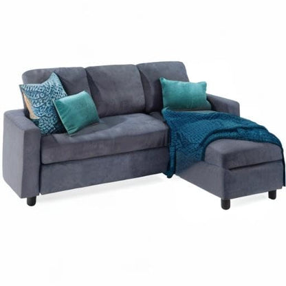 Best Choice Products Upholstered Sectional Sofa for Home, Apartment, Dorm, Bonus Room, Compact Spaces w/Chaise Lounge, 3-Seat, L-Shape Design, Reversible Ottoman Bench, 680lb Capacity - Blue/Gray - color: Linen - Blue/Gray