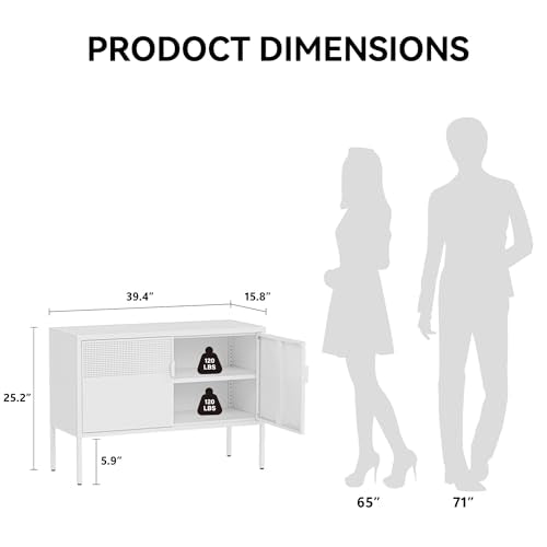 COFaR TV Stand for TVs up to 75 Inch, 40''L Media Console with Ventilation Doors, Metal Entertainment Center with Adjustable Shelves & 120Lbs Storage for Living Room & Bedroom, White - color: White, size: 40"L with Mesh
