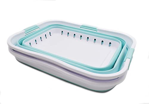 SAMMART 42L (11 gallon) Collapsible Plastic Laundry Basket - Foldable Pop Up Storage Container/Organizer - Portable Basket - Space Saving Hamper/Basket (2, White/Lake Green) - color: White/Lake Green