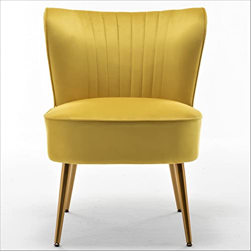 Container Furniture Direct Modern Velvet Accent Chair for Living Room, Bedroom, or Entryway, Stylish and Comfortable Armless Design with Metal Legs, Yellow - color: Yellow