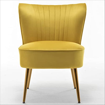 Container Furniture Direct Modern Velvet Accent Chair for Living Room, Bedroom, or Entryway, Stylish and Comfortable Armless Design with Metal Legs, Yellow - color: Yellow