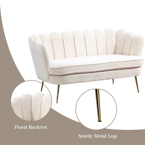 Chifee & Vingol Upholstered Small Loveseat for Small Space with Golden Legs,Beige - color: Chenille-beige