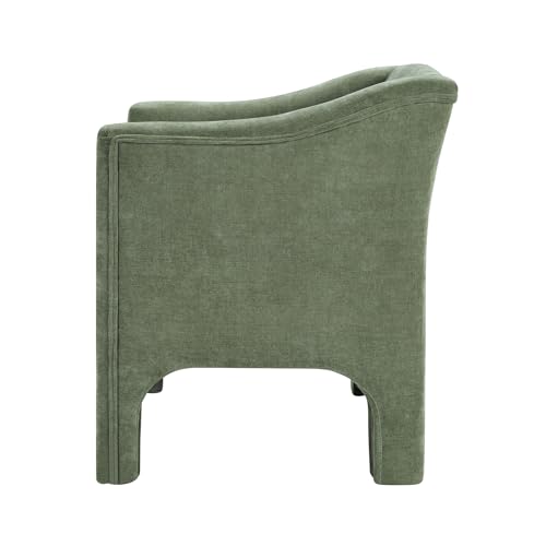 Penau Barrel Accent Chair, Chenille Upholstered Green Chair | Soft Chenille Upholstery, Enclosed Barrel Arms, Compact Lounge Seating For Living Room, Bedroom, Reading Nooks
