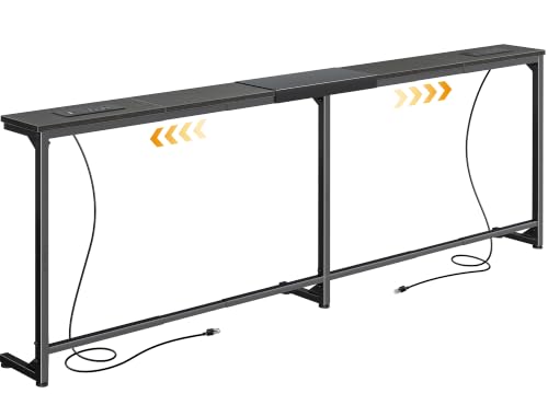 Huuger 63.4-78.3'' Extendable Behind Couch Table with Outlets, Black | Stepless Length Adjustment, 2 Power Stations with USB-C Ports, Long Console Table, Slim Sofa Table - color: Black, size: 62.9- 78.3"W x 29.5"H