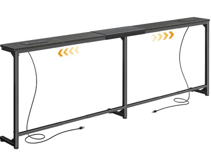 Huuger 63.4-78.3'' Extendable Behind Couch Table with Outlets, Black | Stepless Length Adjustment, 2 Power Stations with USB-C Ports, Long Console Table, Slim Sofa Table - color: Black, size: 62.9- 78.3"W x 29.5"H