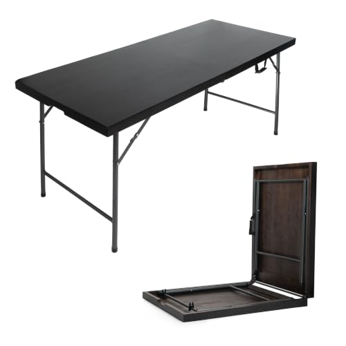 6 Ft Wooden Folding Banquet Table, 28 Inch, with Carry Handle | Portable, Sturdy & Lightweight, For Dinner, Conference or Picnic - color: Ebony, size: 71 x 28