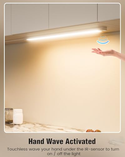 MYPLUS 24 Inch Under Cabinet Lights with Hand Wave 4000K Plug in Kitchen | Nature White,Dimmable,640 Lumen,CRI>90,110V,8.5W,Bright Counter,Shelf,Above the Sink - color: 4000K-Natural White, size: 24inch-1Pack