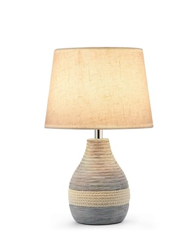 UMEXUS 13" Small Ceramic Cordless Table Lamp, Rechargeable Battery, Coastal | Timer, Dimmer, Linen Shade, Remote Control RGB & Warm Lights, Farmhouse Home Decor Kitchen Counter Living Room Side Table - size: Small-13"H-Rope accent design