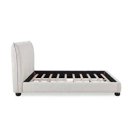 DNYN Upholstered Platform Bed Frame with Thick Pillow-Back Headboard | Linen Fabric Bed| Low-profile Design| No Box Spring Needed| Wooden Slats Support| Easy Assemble| Queen Size - size: Queen
