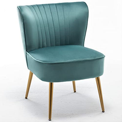 Container Furniture Direct Modern Velvet Accent Chair for Living Room, Bedroom, or Entryway, Stylish and Comfortable Armless Design with Metal Legs, Teal - color: Teal