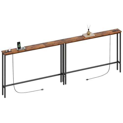 ELYKEN 94.5" Narrow Console Table with Outlet, Sofa Table Behind Couch | Extra Long Skinny Entryway Tables with Charging Station for Living Room, Hallway, 5.9 x 94.5 x 29.5in, Rustic Brown - color: Rustic Brown, size: 5.9"DX94.5"WX29.5"H