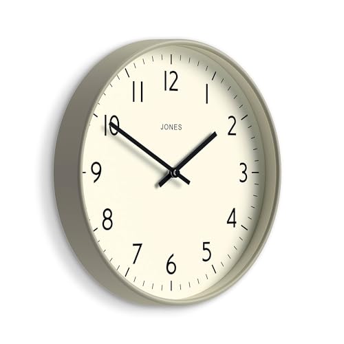 JONES CLOCKS® Studio Clock | Modern Round wall Clock | 12" | Gray | Easy to Read Numbers | Versatile Design for Kitchen, Living Room or Office - color: Pepper Grey