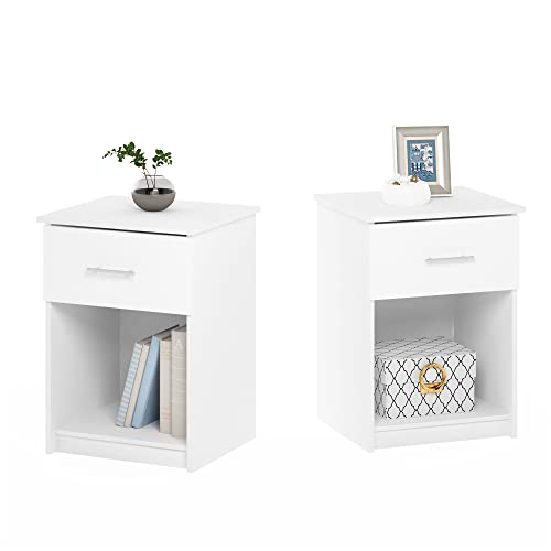 Furinno Tidur Nightstand, 2-Pack, Solid White | Bar Handle, with Storage Shelf, Bedside Table, End Table, Side Table, for Bedroom, Closet, Dorm - color: Solid White, style: 2-Pack Handle