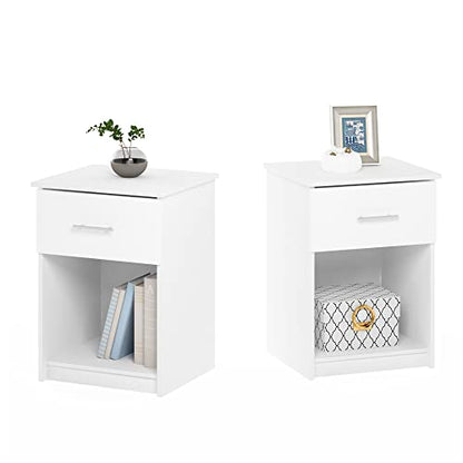 Furinno Tidur Nightstand, 2-Pack, Solid White | Bar Handle, with Storage Shelf, Bedside Table, End Table, Side Table, for Bedroom, Closet, Dorm - color: Solid White, style: 2-Pack Handle