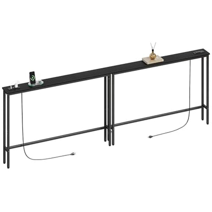 ELYKEN 94.5" Narrow Console Table with Outlet, Sofa Table Behind Couch | Extra Long Skinny Entryway Tables with Charging Station for Living Room, Hallway, 5.9 x 94.5 x 29.5in, Black - color: Black, size: 5.9"DX94.5"WX29.5"H