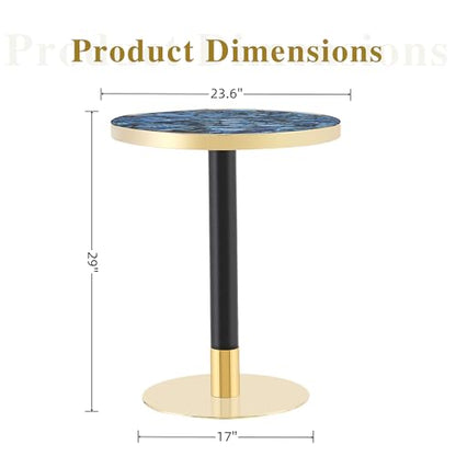 TesNus 23.6" Small Round Dining Table for 2, Circle Tulip Table, Faux Marble Top with Gold Metal Pedestal Base, Modern Leisure Coffee Table for Small Spaces, Cafe, Office, Blue&Gold - color: Blue Top&black Leg&gold Base