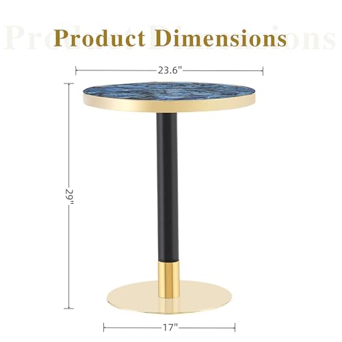 TesNus 23.6" Small Round Dining Table for 2, Circle Tulip Table, Faux Marble Top with Gold Metal Pedestal Base, Modern Leisure Coffee Table for Small Spaces, Cafe, Office, Blue&Gold - color: Blue Top&black Leg&gold Base