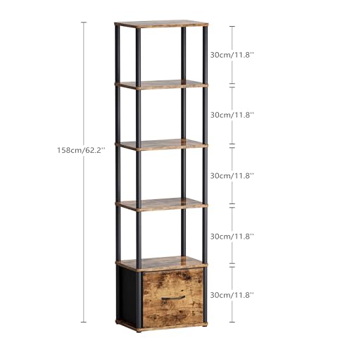 6-Tier Bookshelf with Drawer,Narrow Bookshelves Organizer,Floor Standing Ladder Shelf,Tall Bookcase for Small Space,Book shelf with Storage for Living Room, Bedroom, Office, Study Rustic Brown HBC505R - color: Rustic Brown