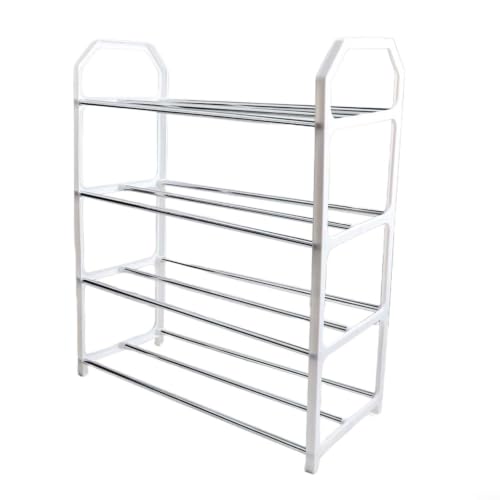 Space-Saving Metal Shoe Rack for Entryway, Vertical Shoe Storage Cabinet with Sturdy Construction for Apartment Closet, Quick Assembly, Black(White) - color: White