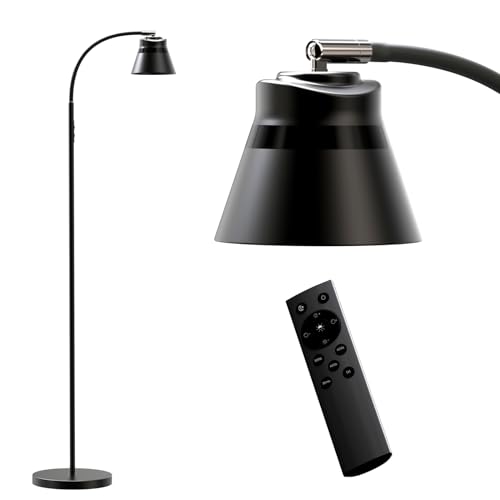 Reading Floor Lamp with Remote for Task, Craft, Architect | Non-Replaceable LED, 2000LM Bright, Dimmable, Small, Metal, Black, Gooseneck, for Living Room Bedroom, Standing Light - color: Black