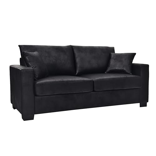 Eafurn 69" Small Loveseat Sofa Couch, Mid-Century Modern PU Leather 2-Seater Sofa with Wood Frame & 2 Pillows, Compact Space-Saving Couch for Living Room, Apartment, Office - color: Black 69"