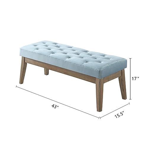 24KF Velvet Upholstered Buttons Tufted Entryway Bench with Solid Wood Leg,Bed Bench Ottoman with Padded Seat,5034-Seaglass - color: Seaglass Velvet, size: Tufted Bench with Solid Wooden Base
