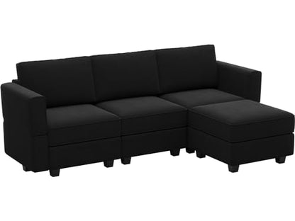 Belffin Modern L Shaped Velvet Sectional Sofa with Chaise, Black, Storage, Adjustable Arm/Backrest - color: Black, size: L Shape Sofa