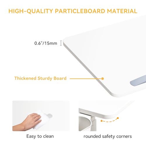 Overbed Bedside Table with Wheels, Pneumatic Adjustable Medical Tilt Top Hospital Bed Table Over The Bed, Rolling Laptop Desk, Mobile Standing Desk for Hospital and Home Use, White - color: Pure White