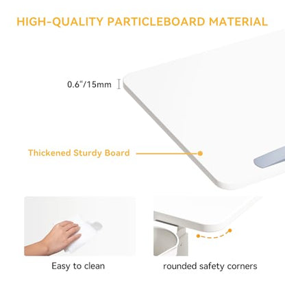 Overbed Bedside Table with Wheels, Pneumatic Adjustable Medical Tilt Top Hospital Bed Table Over The Bed, Rolling Laptop Desk, Mobile Standing Desk for Hospital and Home Use, White - color: Pure White