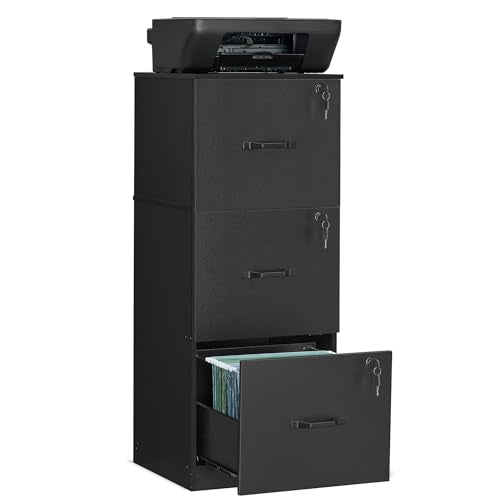 VASAGLE CUSTOS Collection - File Cabinet, 3 Drawer Filing Cabinet for Home Office, with Wheels, for A4, Letter Sized Documents, Hanging File Folders, Black UOFC055B16 - color: Ink Black, size: 3 Drawers
