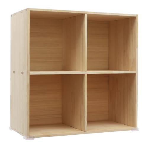 4-Compartment Solid Wood Bookcase, 2 Tier Wooden Cube Shelf Bookcase Floor Standing Bookshelf, Storage Cubes Organizer Storage Cabinet for Living Rooms, Bedrooms, Study Rooms - size: 4-Compartment
