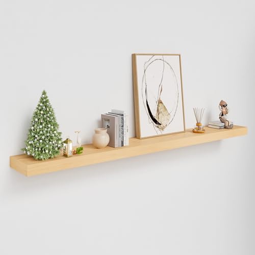 60 in Long White Oak Floating Shelf for Wall, 8"D Fireplace Mantel | 2"H Thick Wooden Shelf, Heavy Duty Bracket, Bathroom Bedroom Kitchen Living Room, Non-tilting, 50LBS Capacity - color: White Oak, size: 60 x 7.9 x 2 (1pc)