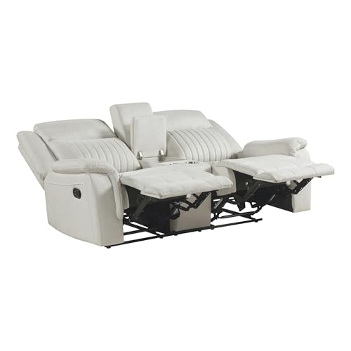 Lexicon 75" W Manual Double Reclining Loveseat with Center Console, Beige | Polished Microfiber Manual Wall Hugger Loveseat Recliner, Cup Holders, for Living Room, Tool Free Assembly - color: Beige, size: Reclining Loveseat