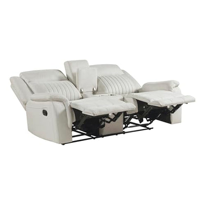 Lexicon 75" W Manual Double Reclining Loveseat with Center Console, Beige | Polished Microfiber Manual Wall Hugger Loveseat Recliner, Cup Holders, for Living Room, Tool Free Assembly - color: Beige, size: Reclining Loveseat