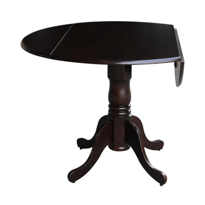 IC International Concepts, 42" Round Dual Drop Leaf Pedestal Dining Table, Solid Real Wood, Sturdy Parawood, Rich Mocha - color: Rich Mocha