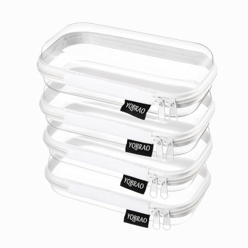 YQBRAO Clear Hard Shell Zipper Cases, 4 Small Cable Organizers, White | Rigid 1.2 mm PET and YKK dual zippers for cosmetics, charging cords, pens and travel accessories - color: White, size: 4 Pack(S)
