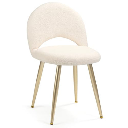Vanity Chair with Adjustable Backrest, White Sherpa Vanity Stool | Upholstery Amless Makeup Stool, Boucle with Gold Metal Legs for Bedroom Living Room Kitchen Dinning Room (Off White) - color: Gold Sherpa White