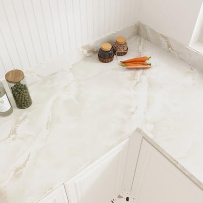 Beige Marble Contact Paper Peel and Stick for Countertops Walls | Cream White Marble Wallpaper Removable Countertop Contact Paper Waterproof for Cabinets Kitchen Bathroom Table 15.7"×78.7" - color: Cream